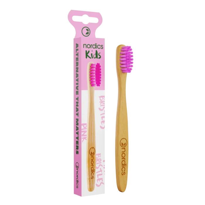 Детска био разградима бамбукова четка за зъби с Розови влакна - Nordics