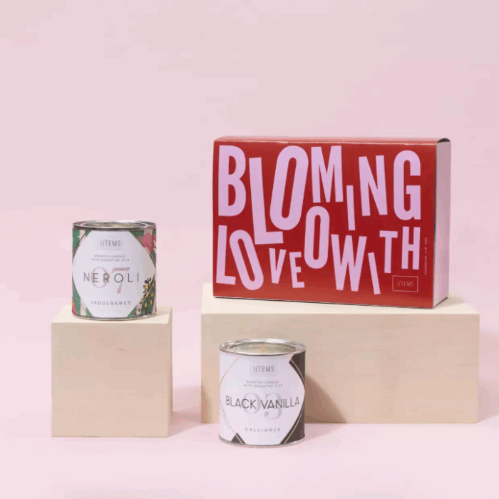 СЕТ ОТ ДВЕ СВЕЩИ С ЕТЕРИЧНИ МАСЛА - BLOOMING LOVE - I/TEMS