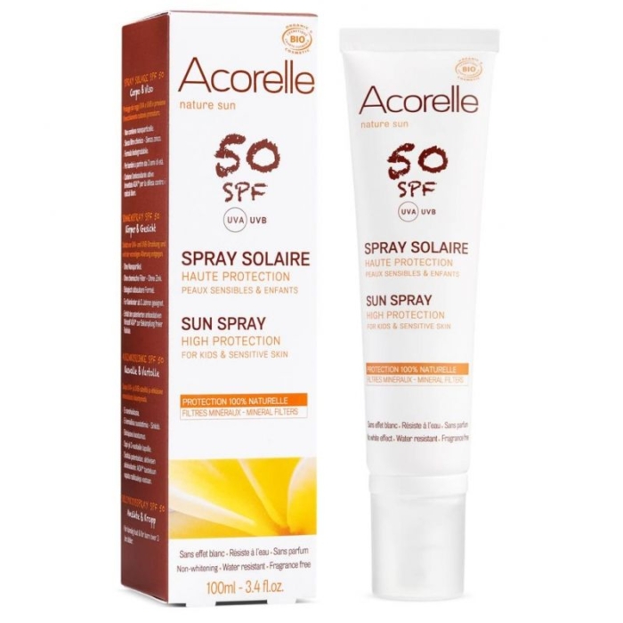 Био слънцезащитен спрей водоустойчив и антиоксидантен SPF50 - Acorelle - Image 1