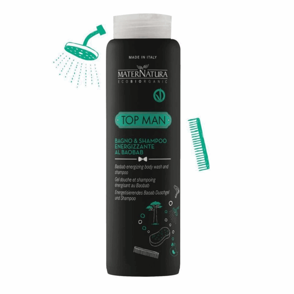 Мъжки 2в1 Освежаващ душ гел и шампоан с баобаб - MaterNatura
