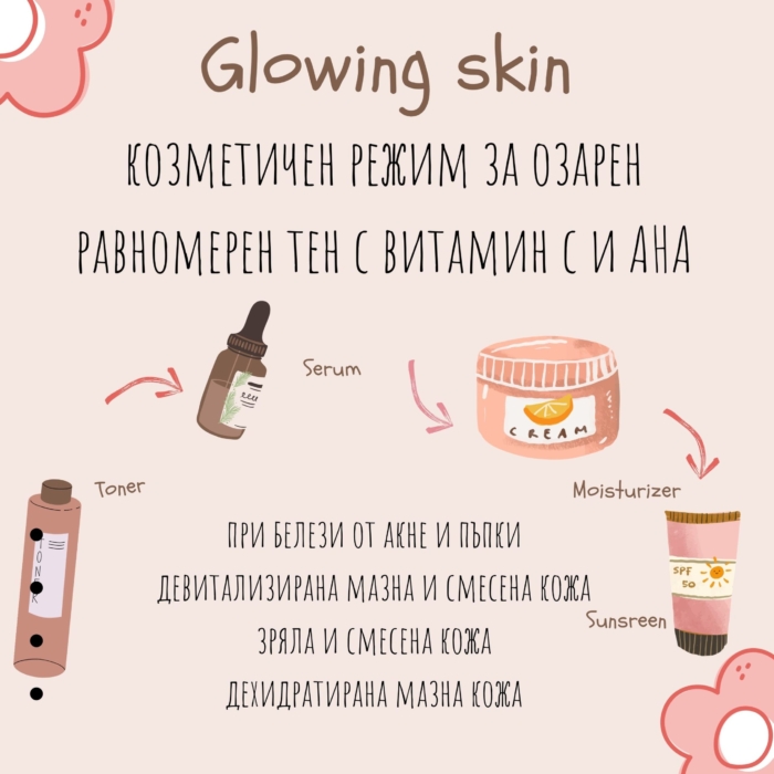 Козметичен режим за озарен равномерен тен с витамин C и AHA