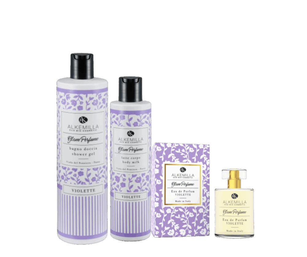 Alkemilla - Сет за тяло VIOLETTE - Душ гел, лосион за тяло и натурален парфюм