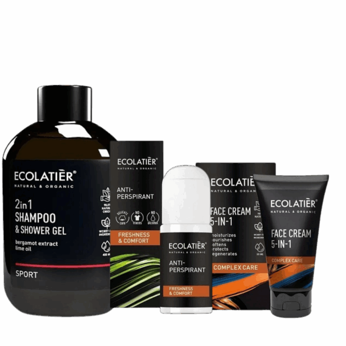 Ecolatier - Мъжки сет - Душ гел, рол-он и крем за лице