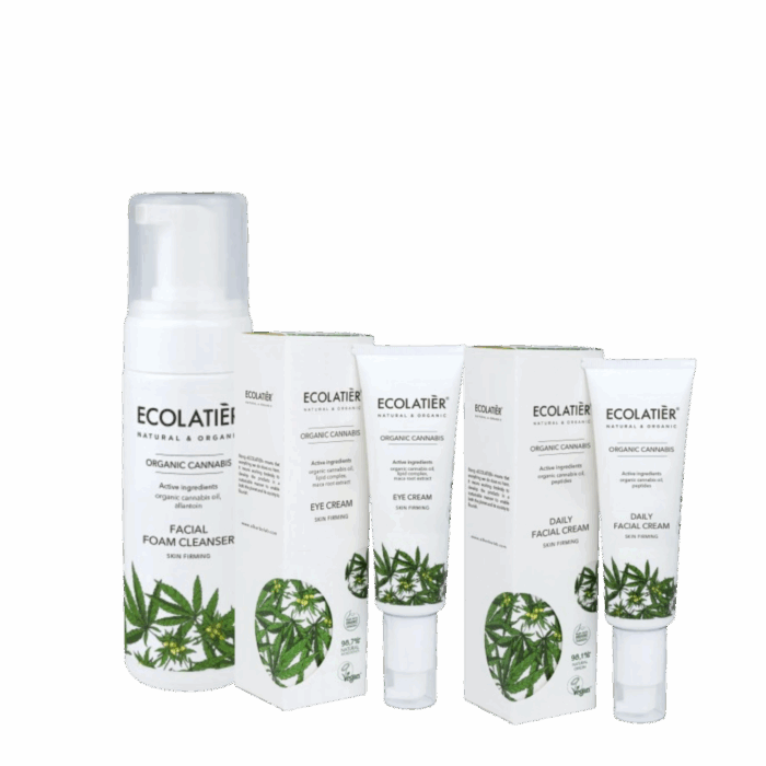 Ecolatier - Сет за лице с канабис - Пяна, Дневен и околоочен крем