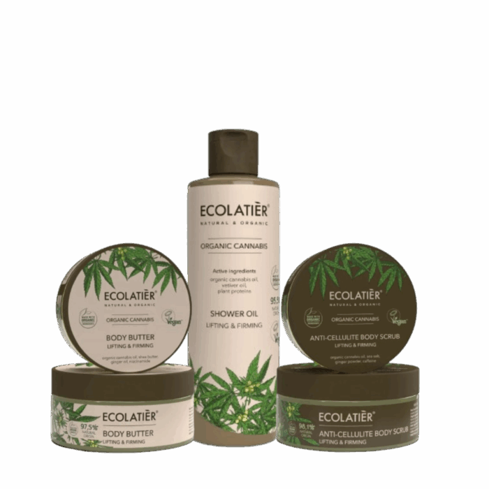 Ecolatier - Сет за тяло с канабис - Душ масло, скраб и масло за тяло