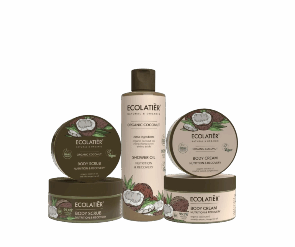 Ecolatier - Сет за тяло с кокос - Душ масло, скраб и масло за тяло