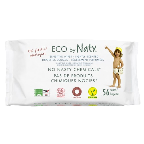 Eco by Naty - Мокри кърпички Sensitive с лек аромат 56 бр.