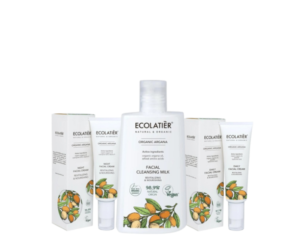 Ecolatier - Сет за лице с арган за всеки тип кожа - Мляко за лице, дневен и нощен крем