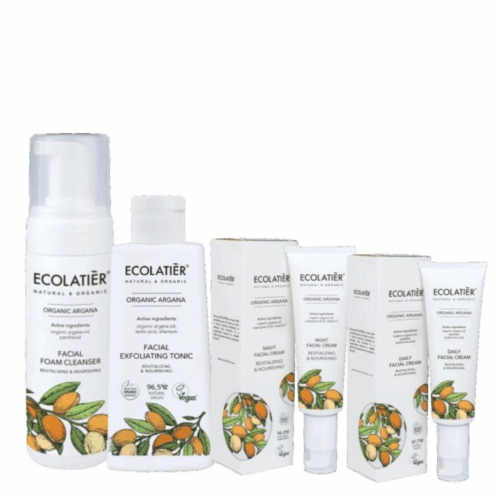 Ecolatier - Сет за лице с арган за всеки тип кожа - Пяна, тоник, нощен и дневен крем