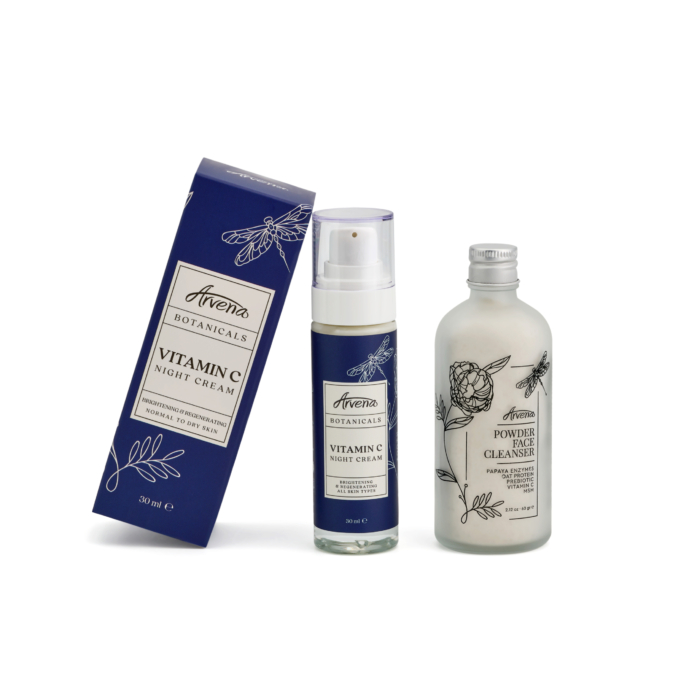 ЕНЗИМНА ПОЧИСТВАЩА ПУДРА С ПРОБИОТИK + ОЗАРЯВАЩ КРЕМ ЗА ЛИЦЕ С ВИТАМИН C