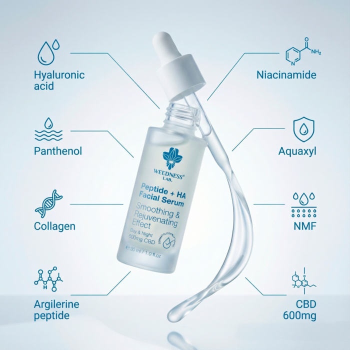 Изглаждащ колагенови серум за лице с пептиди и аргилерин - Weedness - Image 2