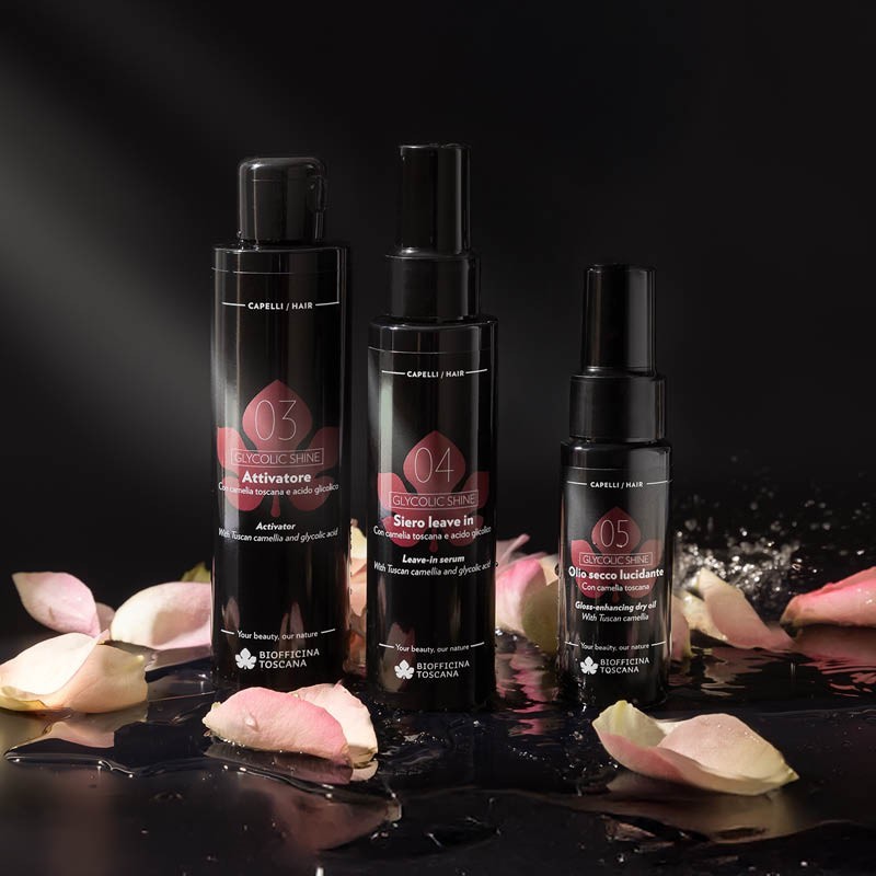 03 Активатор за блясък за коса с гликолова киселина и тосканска камелия - Biofficina Toscana