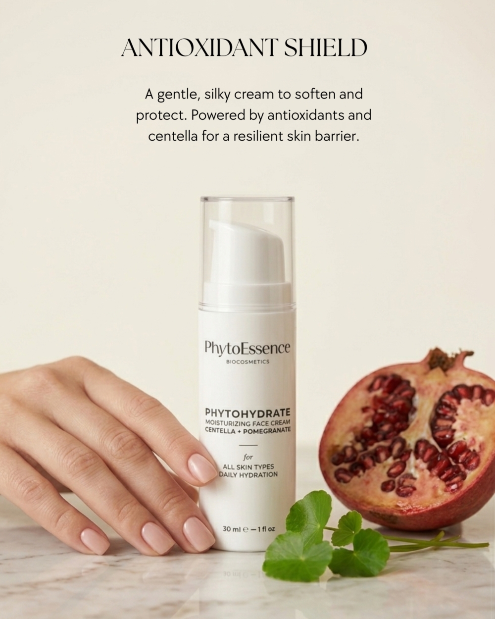 Овлажняващ крем за дълбока хидратация PhytoessenceBio от Odonata Cosmetics в airless oпаковка, подходящ за всеки тип кожа. Органик и био.