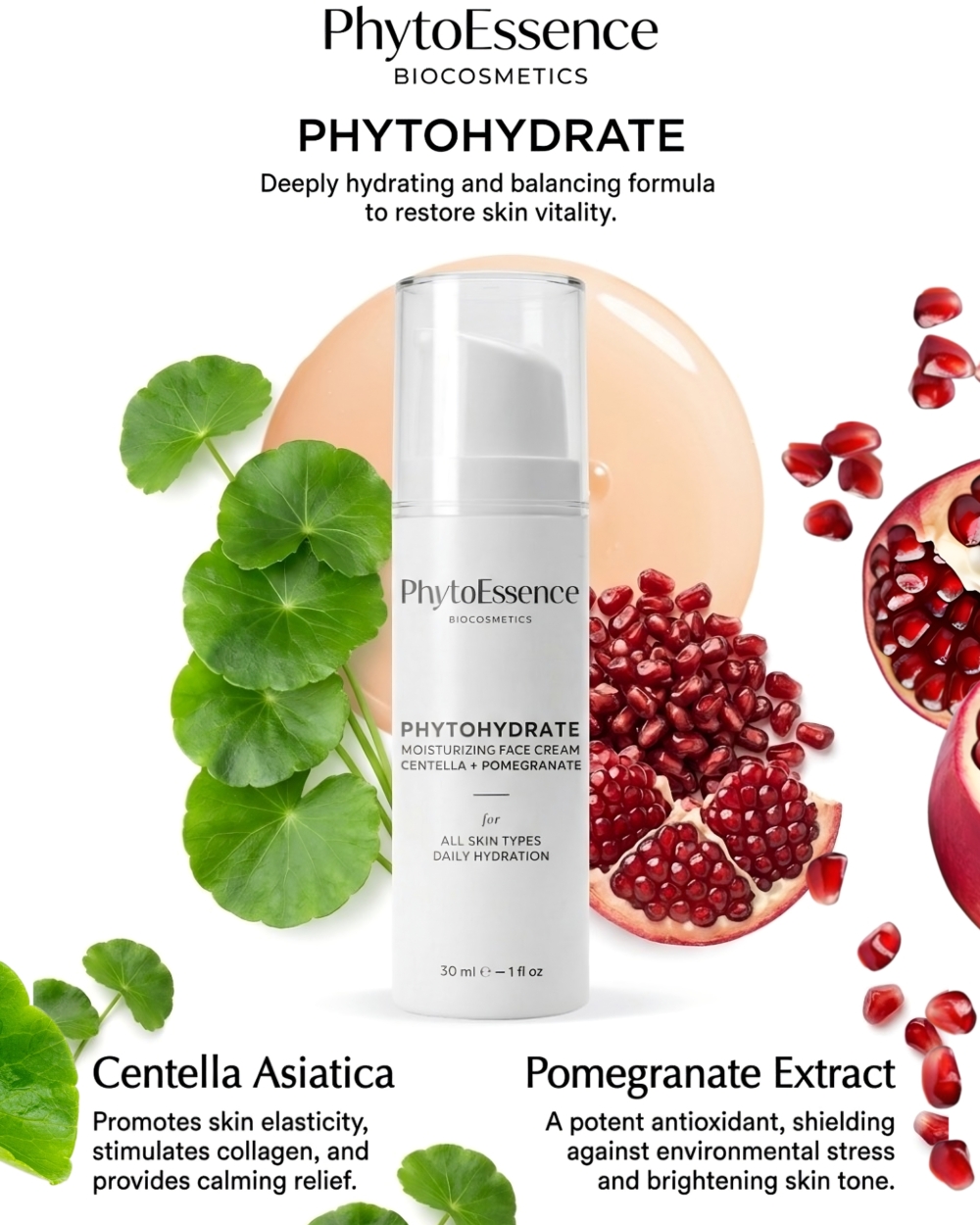 Овлажняващ крем за дълбока хидратация PhytoessenceBio от Odonata Cosmetics в airless oпаковка, подходящ за всеки тип кожа. Органик и био.