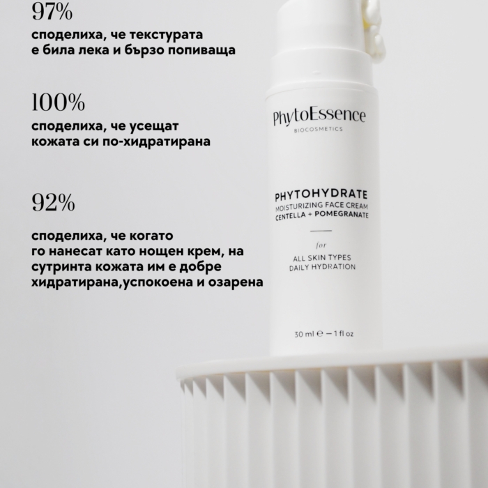 Овлажняващ крем за дълбока хидратация PhytoessenceBio от Odonata Cosmetics в airless oпаковка, подходящ за всеки тип кожа. Органик и био.