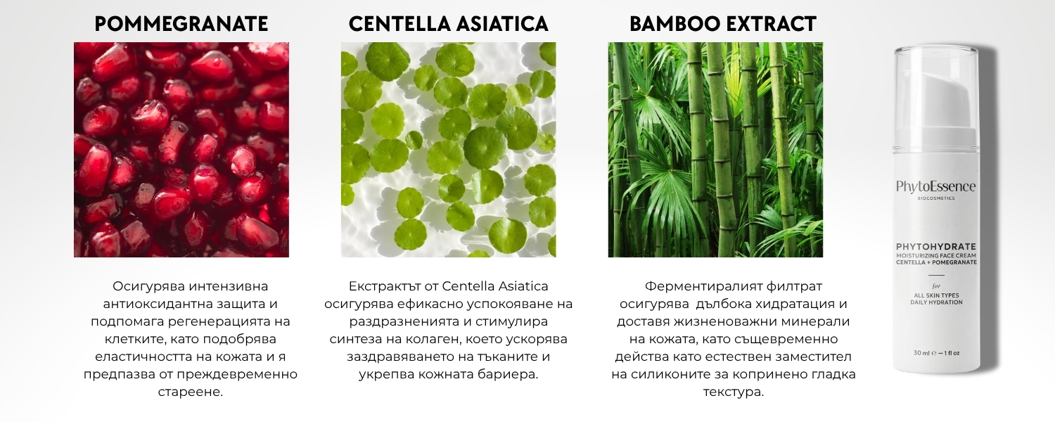 Овлажняващ крем за дълбока хидратация PhytoessenceBio от Odonata Cosmetics в airless oпаковка, подходящ за всеки тип кожа. Органик и био.