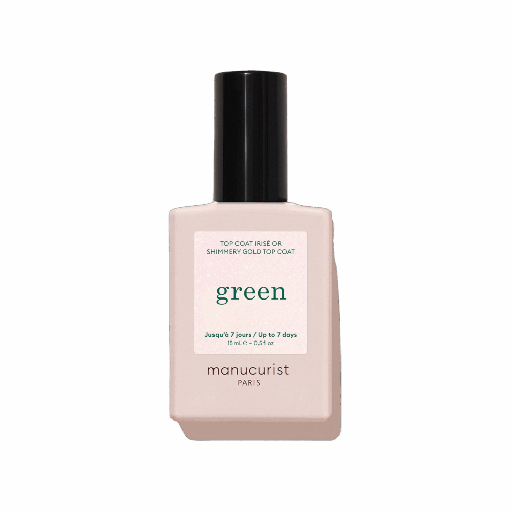 Брокатен топ лак за нокти Green™ – Manucurist, бутилка 15 мл със златен брокатен ефект