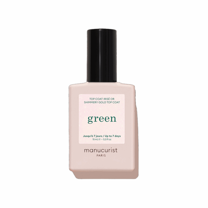 Брокатен топ лак за нокти Green™ – Manucurist, бутилка 15 мл със златен брокатен ефект