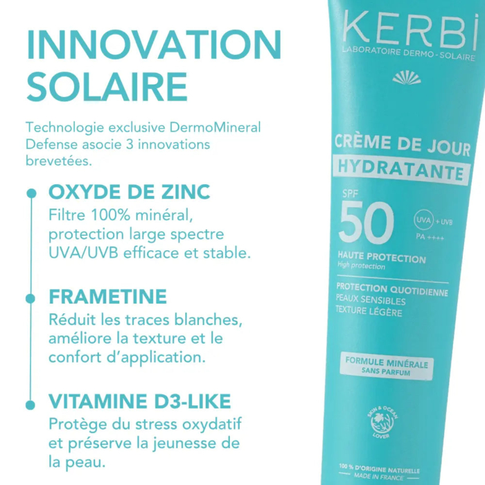 Хидратиращ крем за лице SPF 50 KERBI активни съставки и INCI