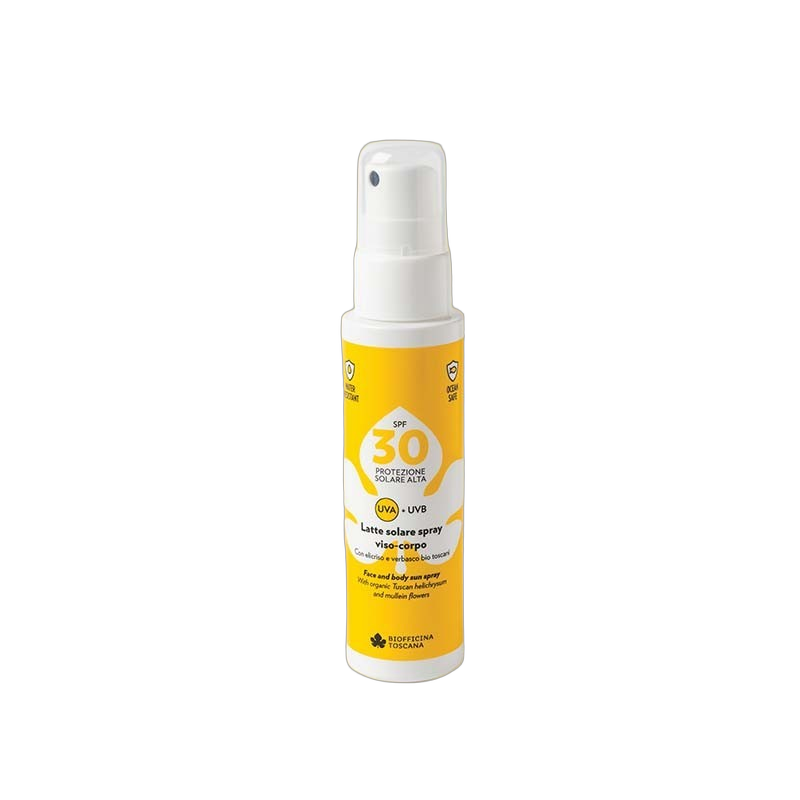 slanchezashitten-sprey-spf-30-biofficina-toscana-odonata Слънцезащитен спрей SPF 30 за лице и тяло Biofficina Toscana, опаковка 100 мл