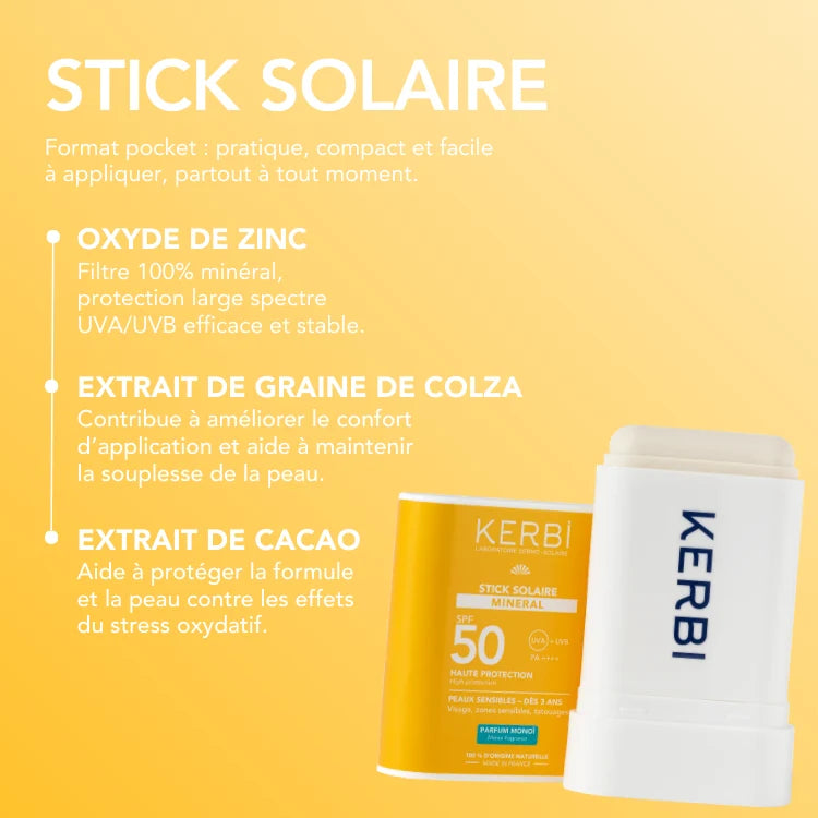 Слънцезащитен стик SPF 50 KERBI активни съставки и INCI