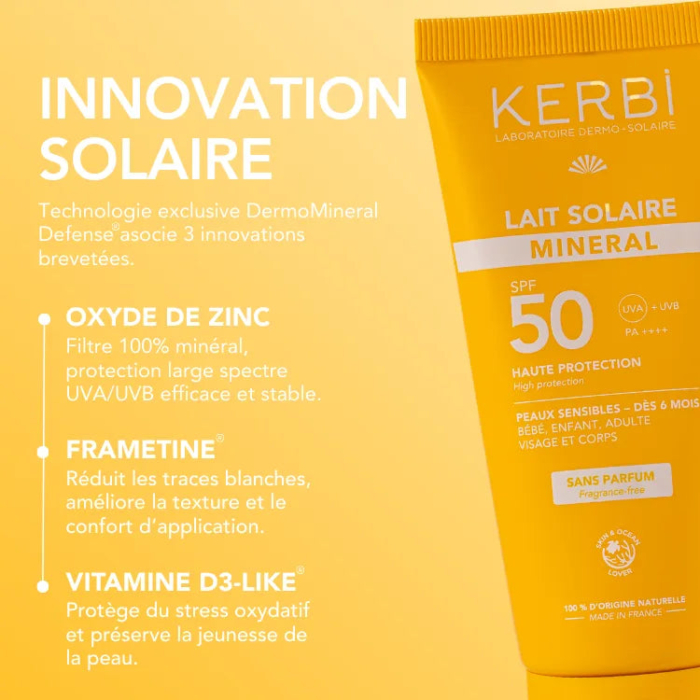 Минерално слънцезащитно мляко SPF 50 KERBI активни съставки DermoMinéral Defense