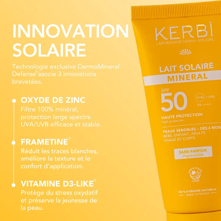 Минерално слънцезащитно мляко SPF 50 KERBI активни съставки DermoMinéral Defense