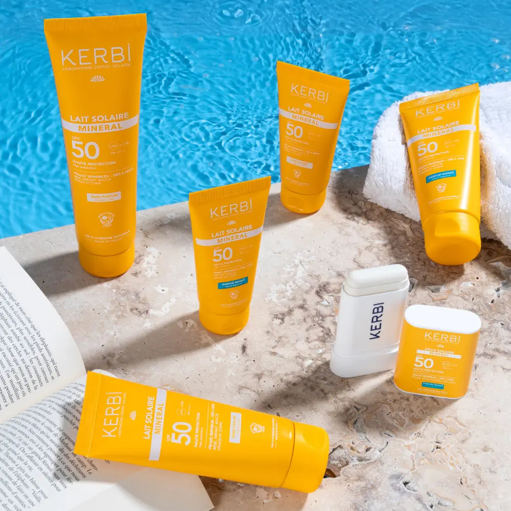 Слънцезащитно мляко Monoi SPF 50 KERBI цинков оксид широк спектър UVA UVB