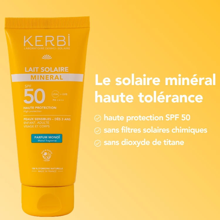 Слънцезащитно мляко Monoi SPF 50 KERBI за деца от 3 години ползи