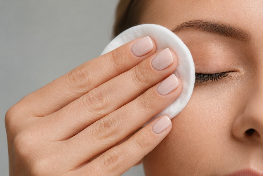 Употреба на двуфазен дегримьор за очи Hyalur-On Skin Proof с памучен диск